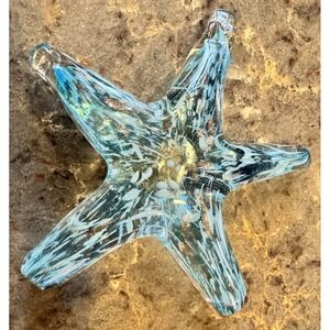 Blue Glass Starfish Paperweight Art Glass Coastal Beach Decor 7"